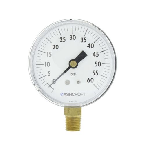 Ashcroft 25W1005H02L-0/60 2.5 Inch Face,1/4 Inch Lowermnt,0-60#