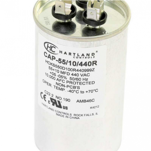 Hartland Controls CAP-55/10/440R 55/10Mfd 370/440V Rnd Run Cap