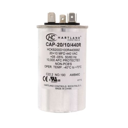 Hartland Controls CAP-20/10/440R Dual Round Run Capacitor 20/10 MFD 370/440V