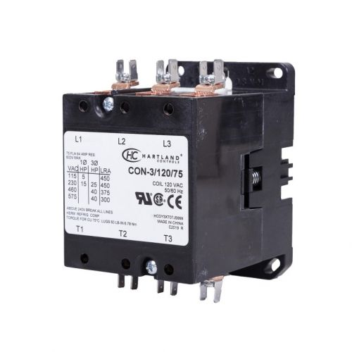 3P 120V 75Amp Contactor For Hartland Controls -Part# CON-3/120/75